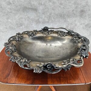 Antique Reliance Quadruple Silver Plated Basket Bowl Floral‎ Design Handle